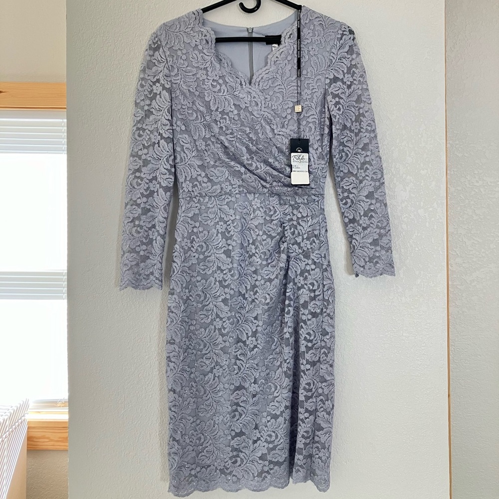 Tadashi Shoji Silver Size Small Lace long-sleeved sheath dress